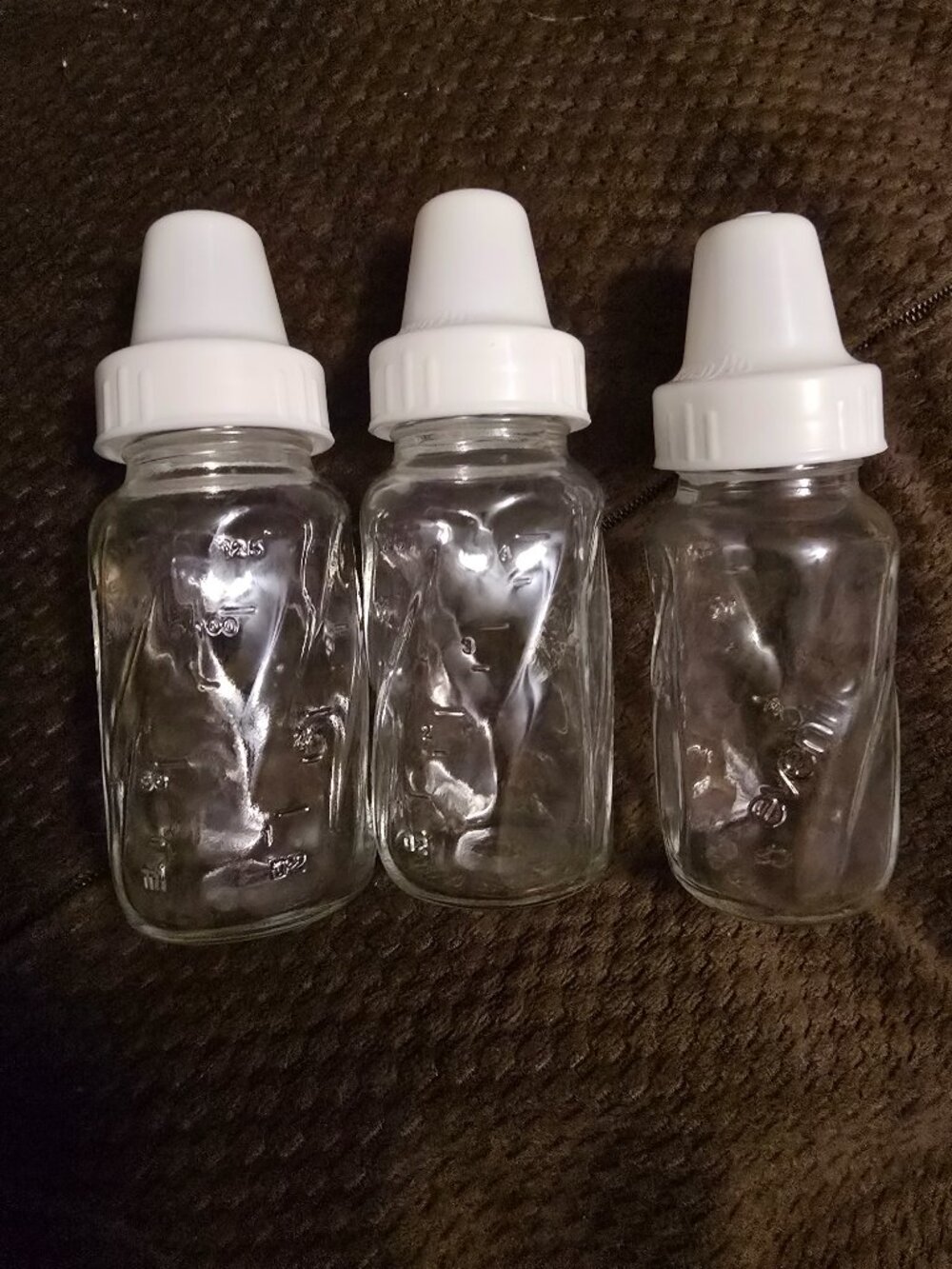 Lot of 3 VTG Evenflo 4 oz Glass Baby Bottles W/Caps